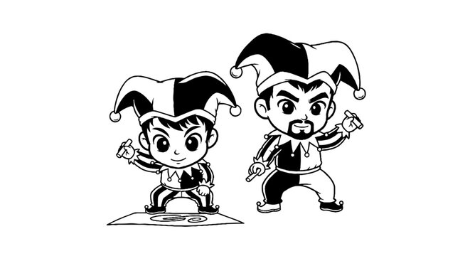 Cartoon Jester Characters in Playful Poses.