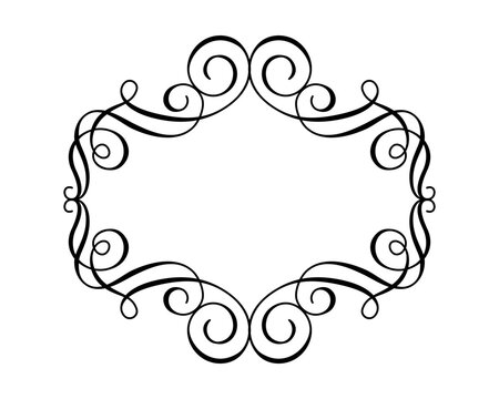 Elegant ornamental flourish frame with decorative swirls and curly line art. Vintage border in outline style, perfect for wedding invitations, certificates, branding, logos, greeting cards