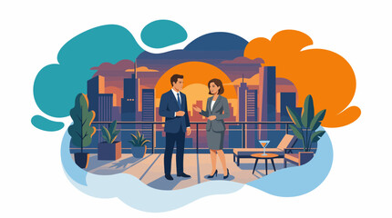 Naklejka premium Business Professionals Shaking Hands on Urban Rooftop Balcony