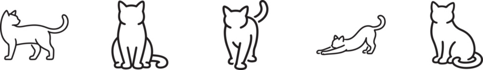 Minimal single line cat outline vector set with editable hand drawn feline poses for modern design art. © Mst.Atina