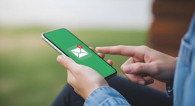 Person checking email notification on smartphone outdoors