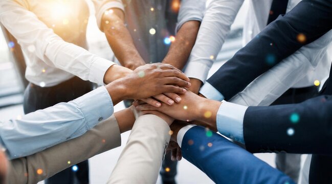 Team hands together unity and collaboration