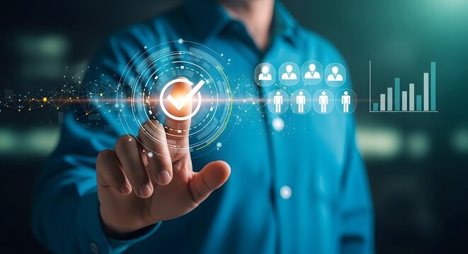 Human resources technology digital interface with team and analytics visualization