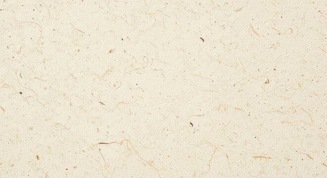 High-resolution macro shot of a grainy recycled paper surface with visible natural fibers and a subtle cream-colored textured background, speckled, sepia, sheet