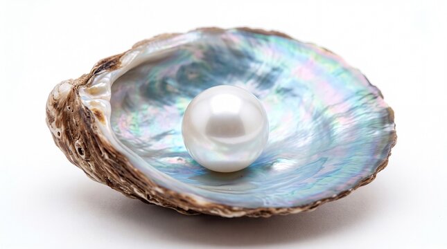 Shiny white pearl inside a beautiful open abalone shell
