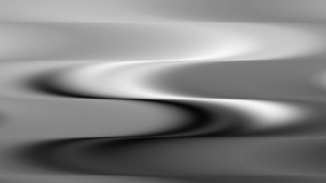 Abstract grayscale undulating horizontal bands with smooth gradient transitions and soft lighting background