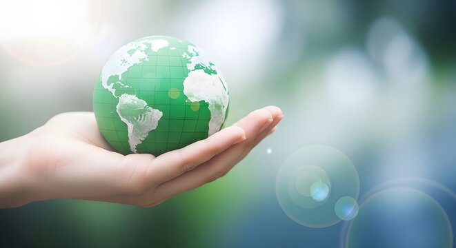 Hands holding a green earth globe sustainability and environmental concept