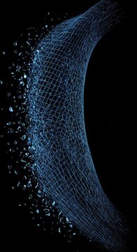 Abstract digital rendering of stress lines causing a geometric grid to warp and shatter, illustrating conceptual structural failure, structure, flow, geometric