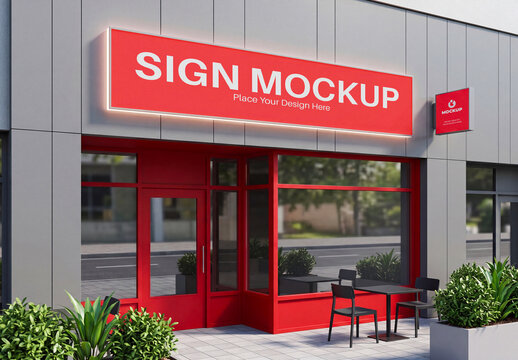 Illuminated Storefront Sign PSD Mockup