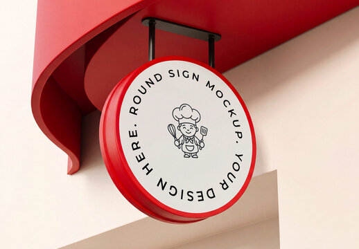 Round Restaurant Hanging Sign Mockup