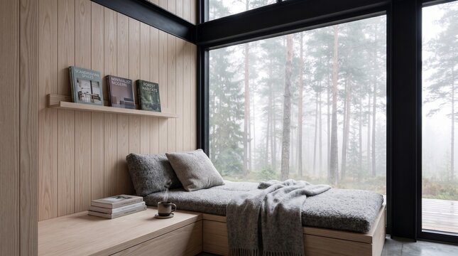 Reading Nook Window Seat with Forest View