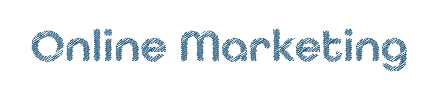 Handgezeichneter Scribble-Schriftzug "Online Marketing" als Vektorgrafik, minimalistischer lockerer Doodle-Stil, gekritzelte Typografie f&uuml;r Webdesign