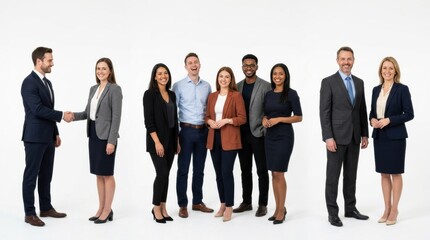 Obraz premium Diverse business team standing together in formal wear, isolated on white background