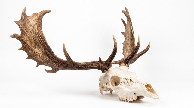 Large fallow deer skull with impressive brown antlers