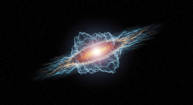 Conceptual visualization of an unseen warping force field in deep space, representing physics and universal dynamics, energy, space, field