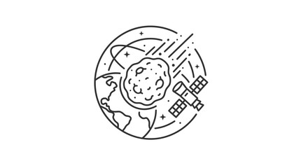 Dynamic Black and White Space Showing Earth Moon Satellite and Meteorite with high quality professional line art symbols for modern creative design and digital branding projects © ZAHZI