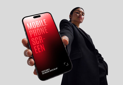 Mobile Phone Screen Mockup with Female Model