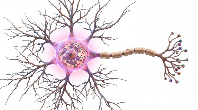 Detailed 3d illustration of a human nerve cell or neuron