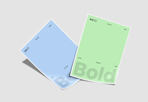 Floating A4 Poster Mockup Set PSD