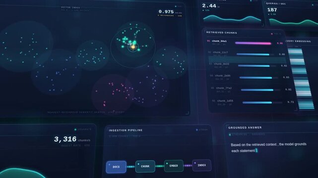Semantic search vector database analytics dashboard with artificial intelligence data visualization