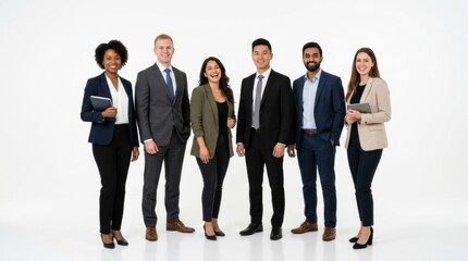 Obraz premium Diverse business team standing together in formal wear, isolated on white background
