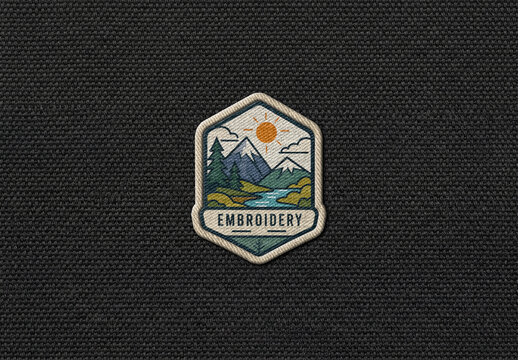 Embroidered Patch Mockup on Black Fabric