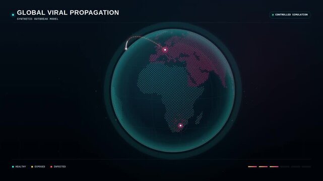 Global viral propagation 3D earth hologram map simulating outbreak spread