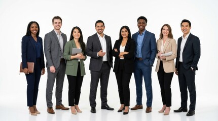 Obraz premium Diverse group of business people standing together, isolated on white background