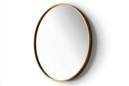 Elegant oval mirror with thin gold frame on white wall, minimal modern decor