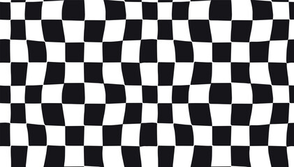 Obraz premium Wavy Black and White Checkerboard Optical Illusion Background seamless pattern background.