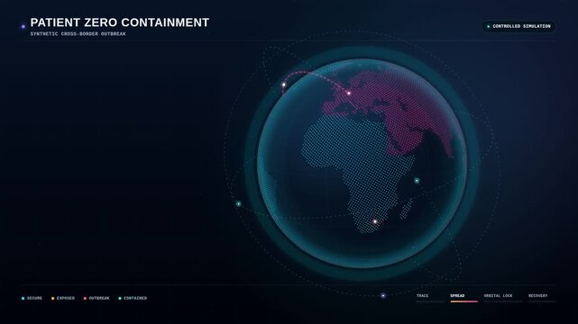 Global patient zero viral outbreak simulation containment tracker dashboard interface