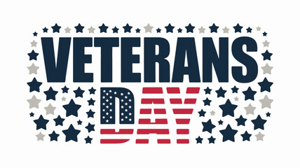Obraz premium Patriotic Veterans Day text design surrounded by multiple red, blue, and white stars