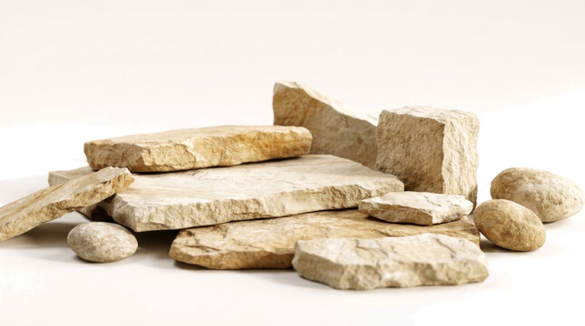 A collection of flat and rounded stones arranged on a surface.