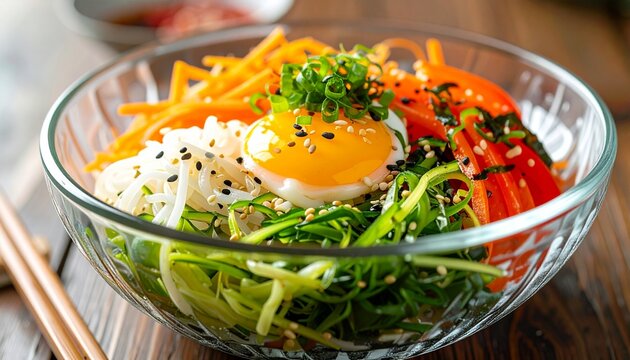 Japanese Hiyashi Chuka Cold Noodles with Colorful Vegetables and Egg