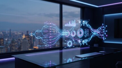 Fototapeta premium Futuristic AI Automation Dashboard Background with Copy Space