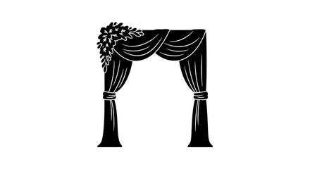 Wedding arch stands decorated with elegant fabric drapes and floral arrangements for a ceremony. © Maulidaa