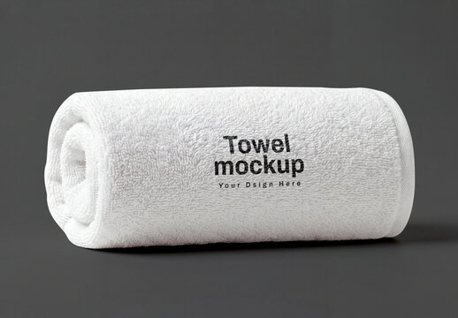 Rolled White Towel Mockup on Grey