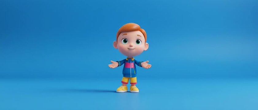 Animated Boy Character with Expressive Emotions on Blue Background during Studio Lighting