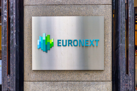 Euronext stock exchange entrance sign at Beursplein 5 showing ASML stock in Amsterdam, The Netherlands on July 2, 2026