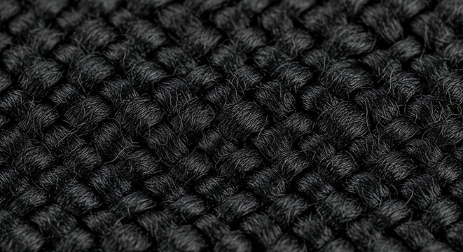 Detailed black woven fabric texture macro showing high quality textile material pattern