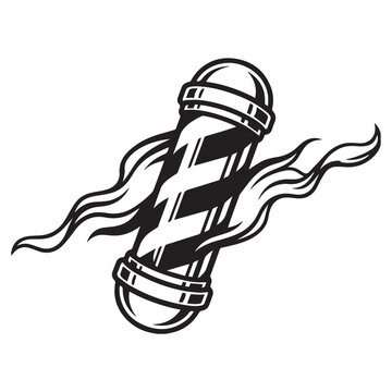 Vintage Barber Shop Pole Icon With Fire Flames Illustration.