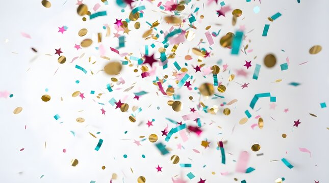 Multicolored confetti frozen middle air