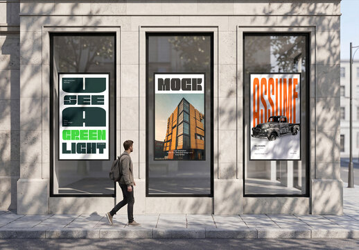 Urban Street Window Poster Billboard Mockup Set