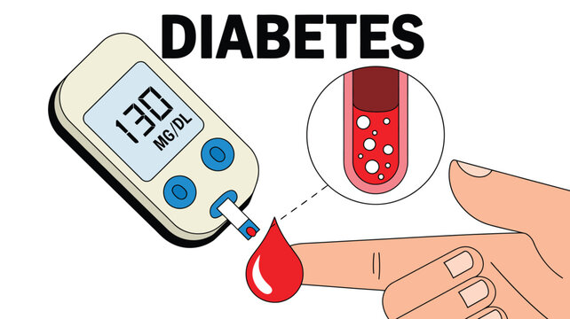 Person checking blood sugar levels with a glucose meter showing high reading and blood sample