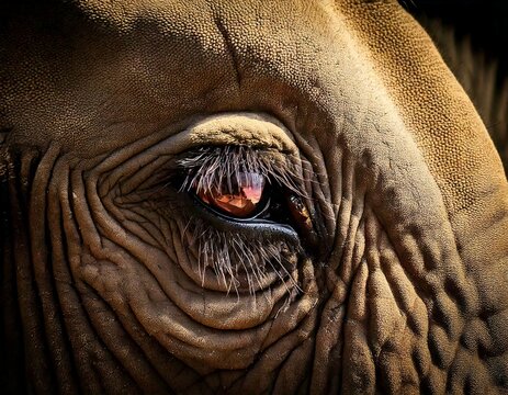 Detailed Macro View of Elephant Eye with Natural Reflection and Texture