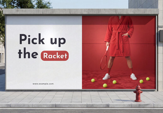 Outdoor Street Wall Billboard Mockup with Fire Hydrant