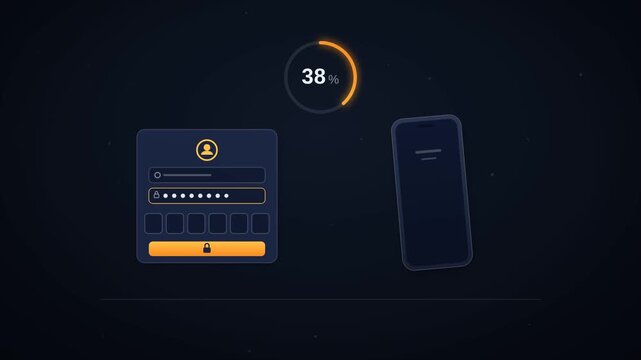 Two factor authentication process animation with mobile phone security verification code