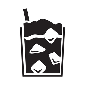 coffee frappe with ice cubes black icon, summer beverage for cafe, menu, web, app - vector illustration