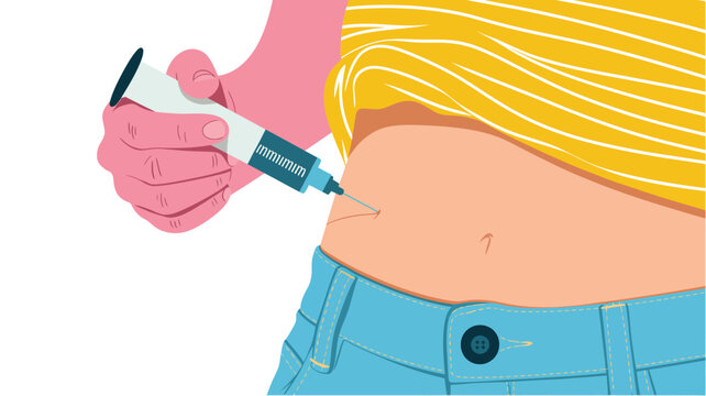 Person self administering an insulin injection into the abdomen for diabetes treatment
