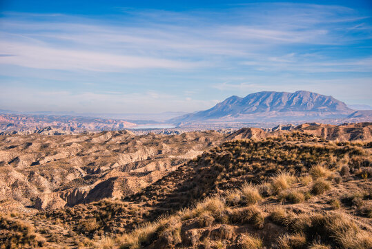 Eroded ridges and plateaus create unique landscape in Gorafe badlands of Spain